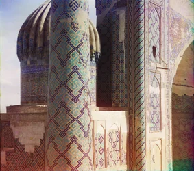 Shir-Dar madrasa, minaret og kuppel, Samarkand, 1905-1915
